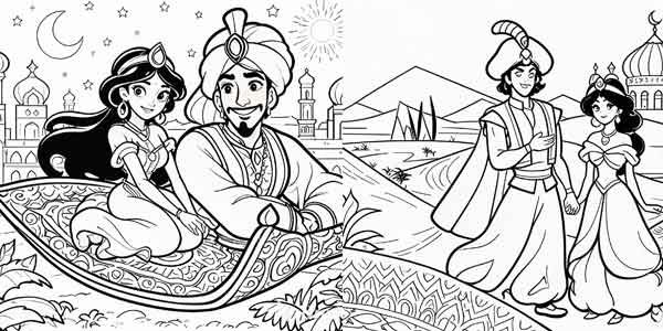 Free Download Coloring Book Aladin and Jasmine